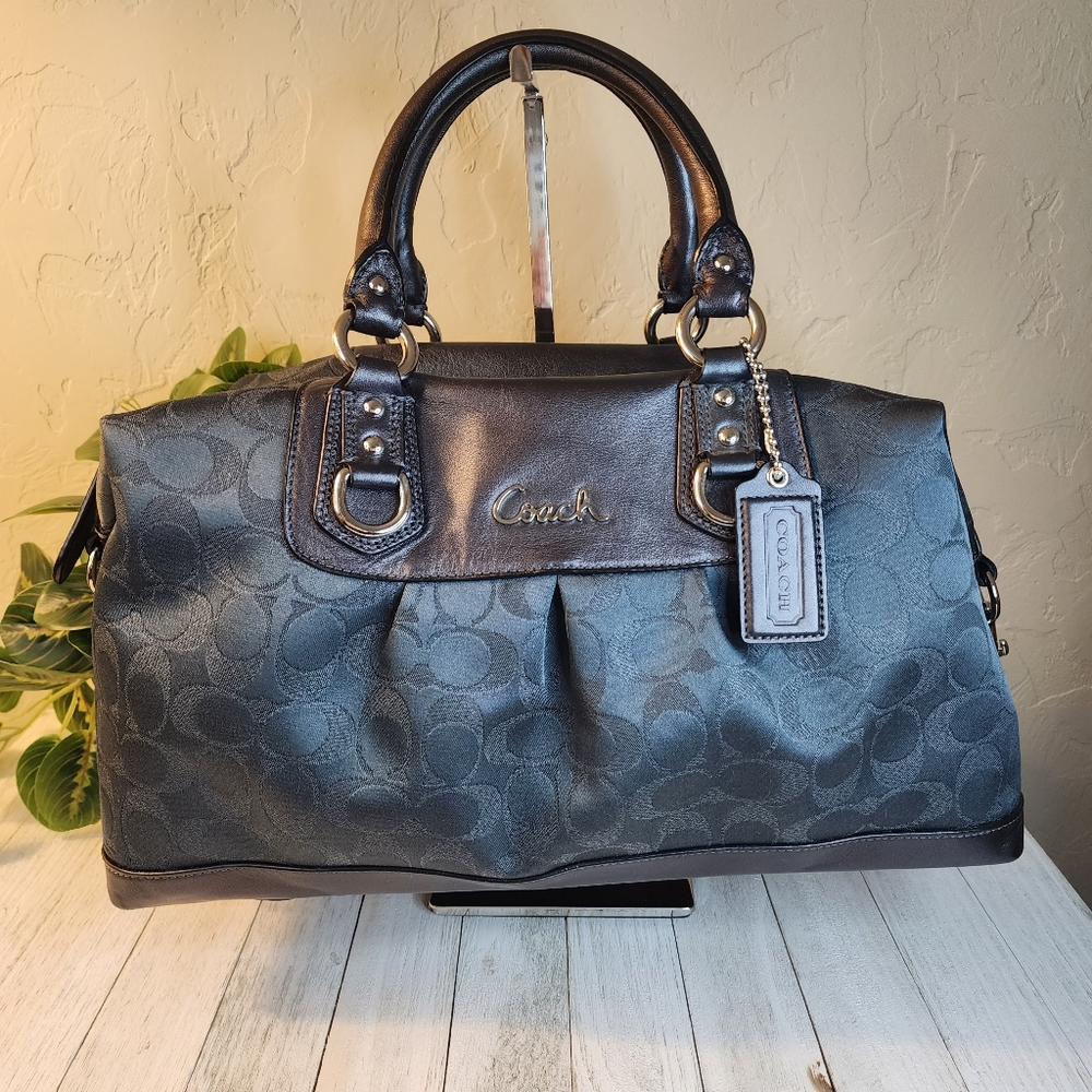 Coach Charcoal Leather & Jacquard Ashley Signature Satchel & Wallet w/Dust Bag - Picture 3 of 16